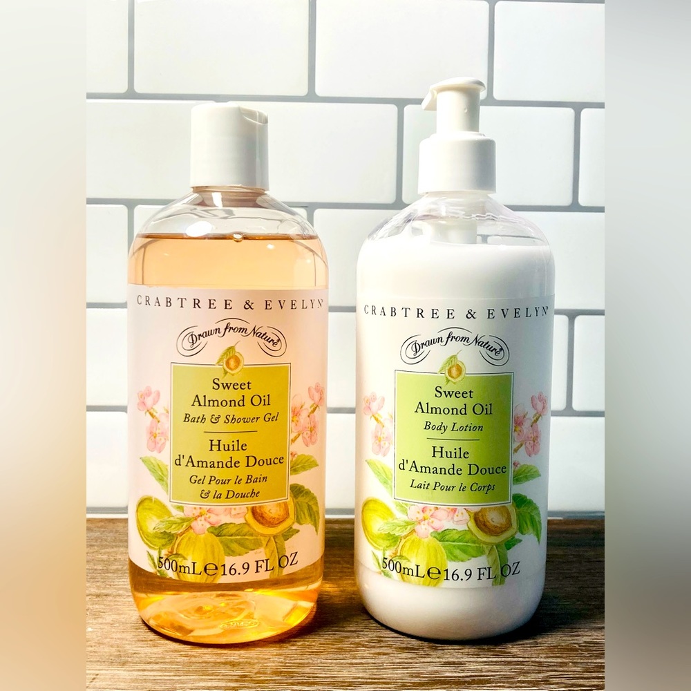 NEW Crabtree & Evelyn Bath Shower Gel & Body Lotion SWEET ALMOND OIL 16.9 FL OZ